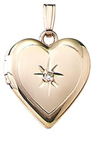 Solid 14K Yellow Gold Small Heart Photo Locket With Diamond