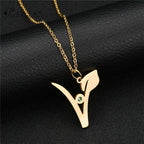 "V" Vegan Necklace with Emerald & 18 Inch Chain
