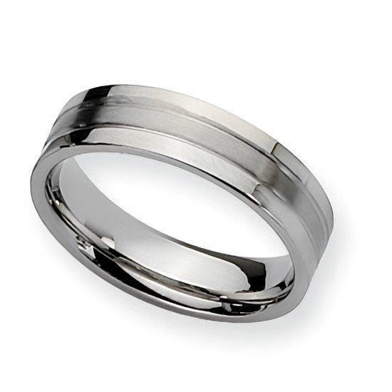 Stainless Steel Flat Approx. 0.24 Inch Satin and Polished Wedding Band