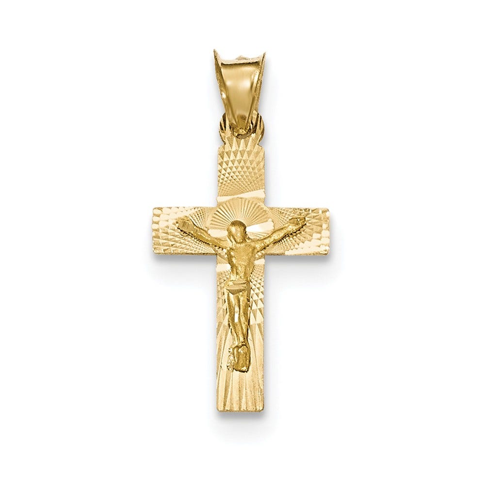 14K Polished Satin Diamond Cut Crucifix Pendant