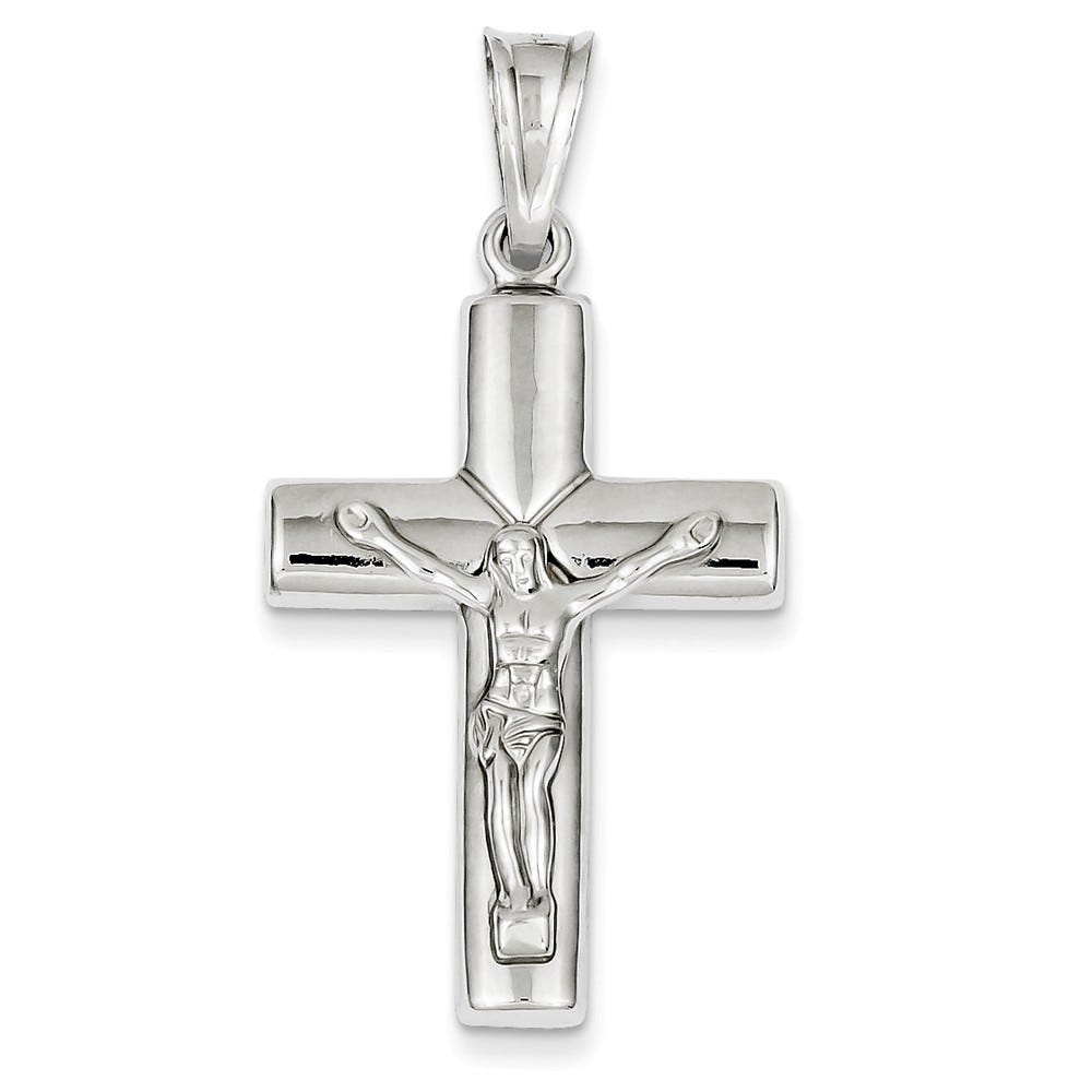 14K White Gold Reversible Block-Arm Crucifix Pendant