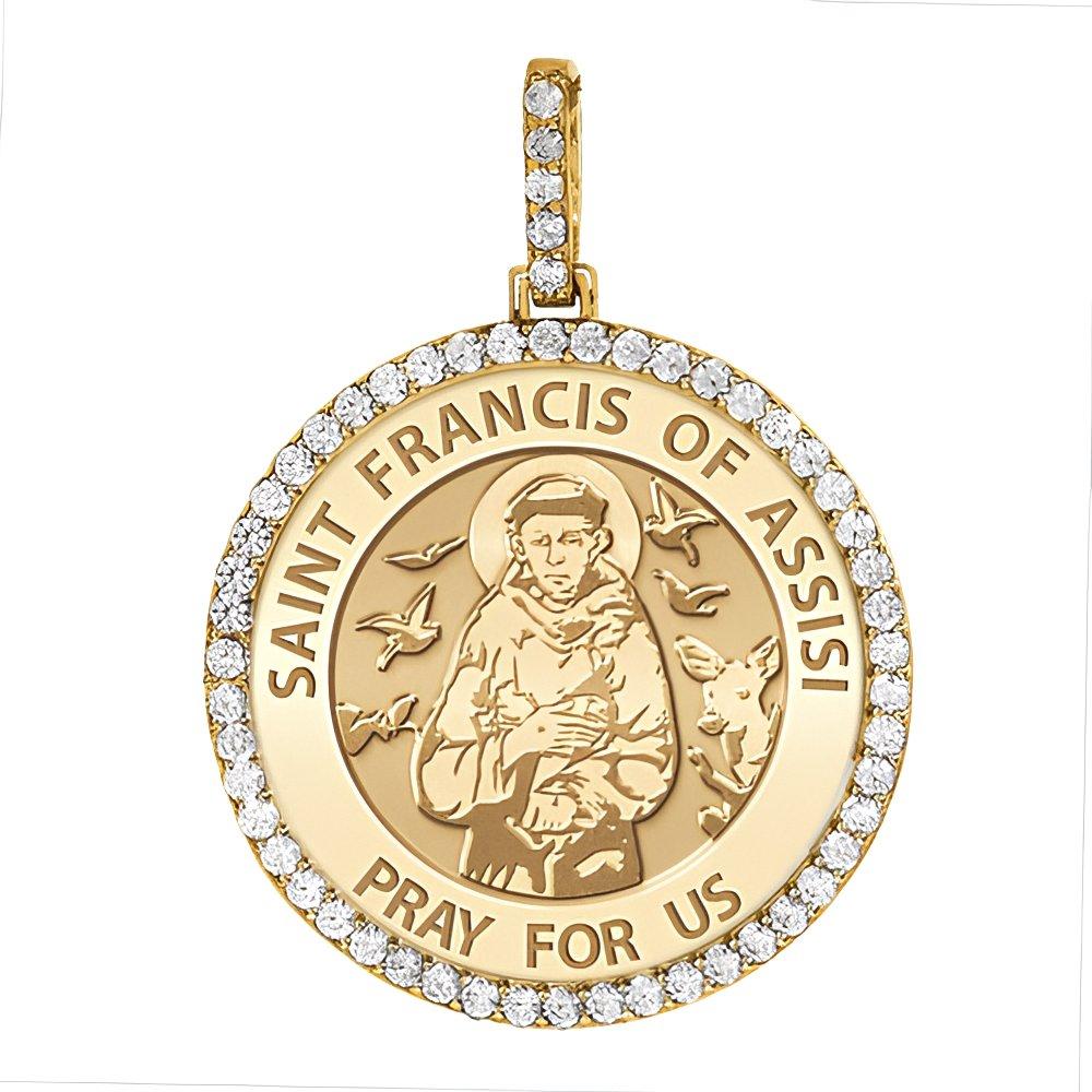 Large Saint Francis Of Assisi Diamond Round Medal
