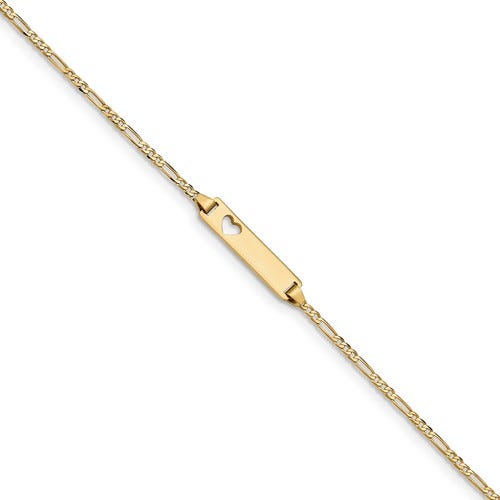 14K Figaro Link ID, Plate with Cut-Out Heart Bracelet