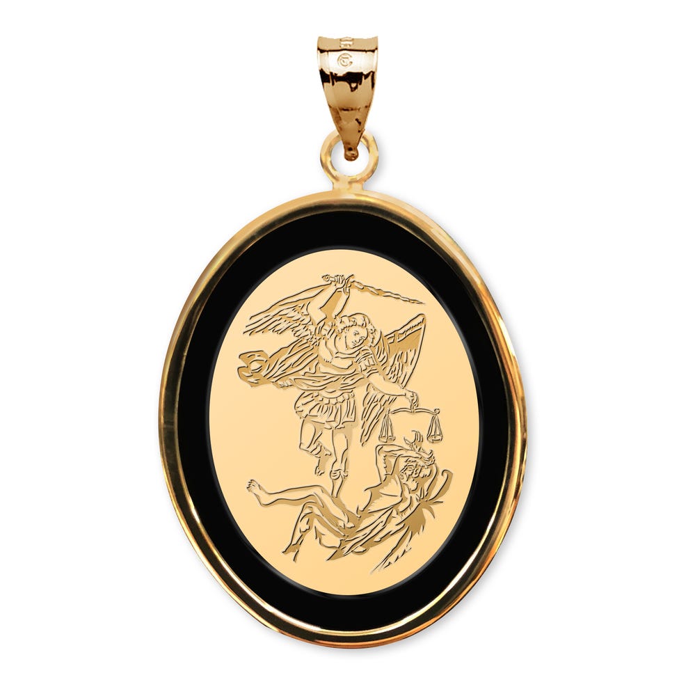 Saint Michael Black Onyx Oval Bezel Frame Medal