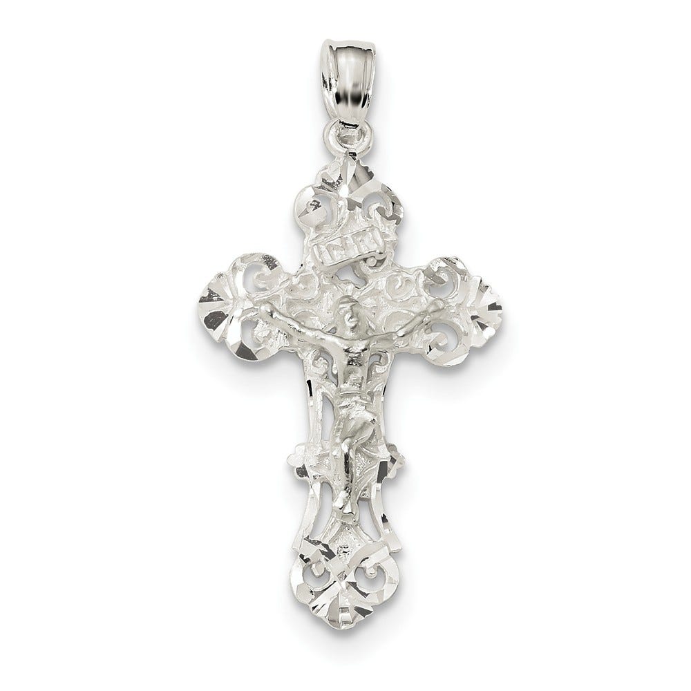 Sterling Silver Diamond Cut Inri Crucifix Pendant
