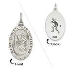Sterling Silver Saint Christopher Double Sided Baseball Oval Religious Medal