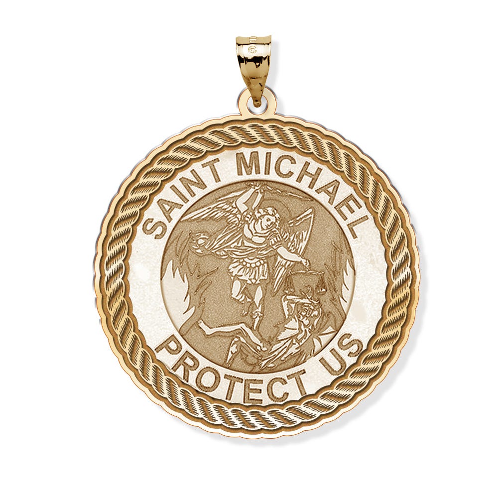 Saint Michael Round Rope Border Religious Medal