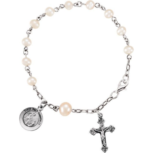Sterling Silver Freshwater Cultured Pearl Rosary Bracelet