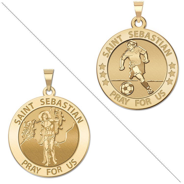 Female Soccer - Saint Sebastian Doubledside Sports Religious Medal
