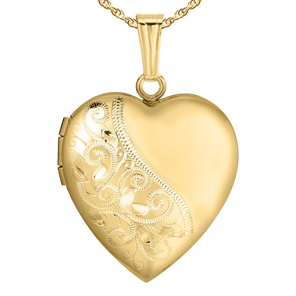 14K Gold Filled Heart Floral Design Photo Locket