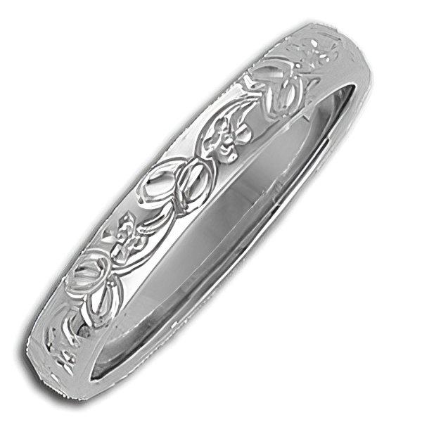 14K White Gold Approx. 0.12 Inch Hand Engraved Fancy Wedding Band