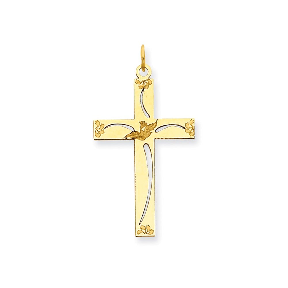 14K Laser Designed Ribbon-Center Cross Pendant