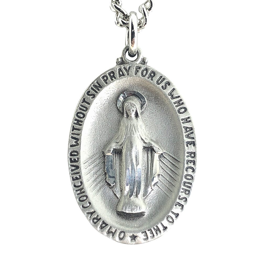 Miraculous Medal With 24 Inch Endless Curb Chain