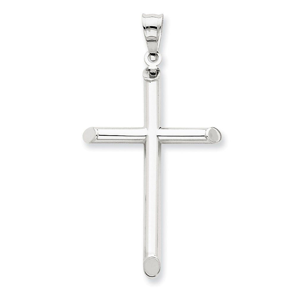 14K White Gold Polished Hollow Rounded Tips Cross Pendant