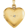 Solid 14K Yellow Gold Heart Photo Locket With Diamond