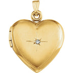 Solid 14K Yellow Gold Heart Photo Locket With Diamond