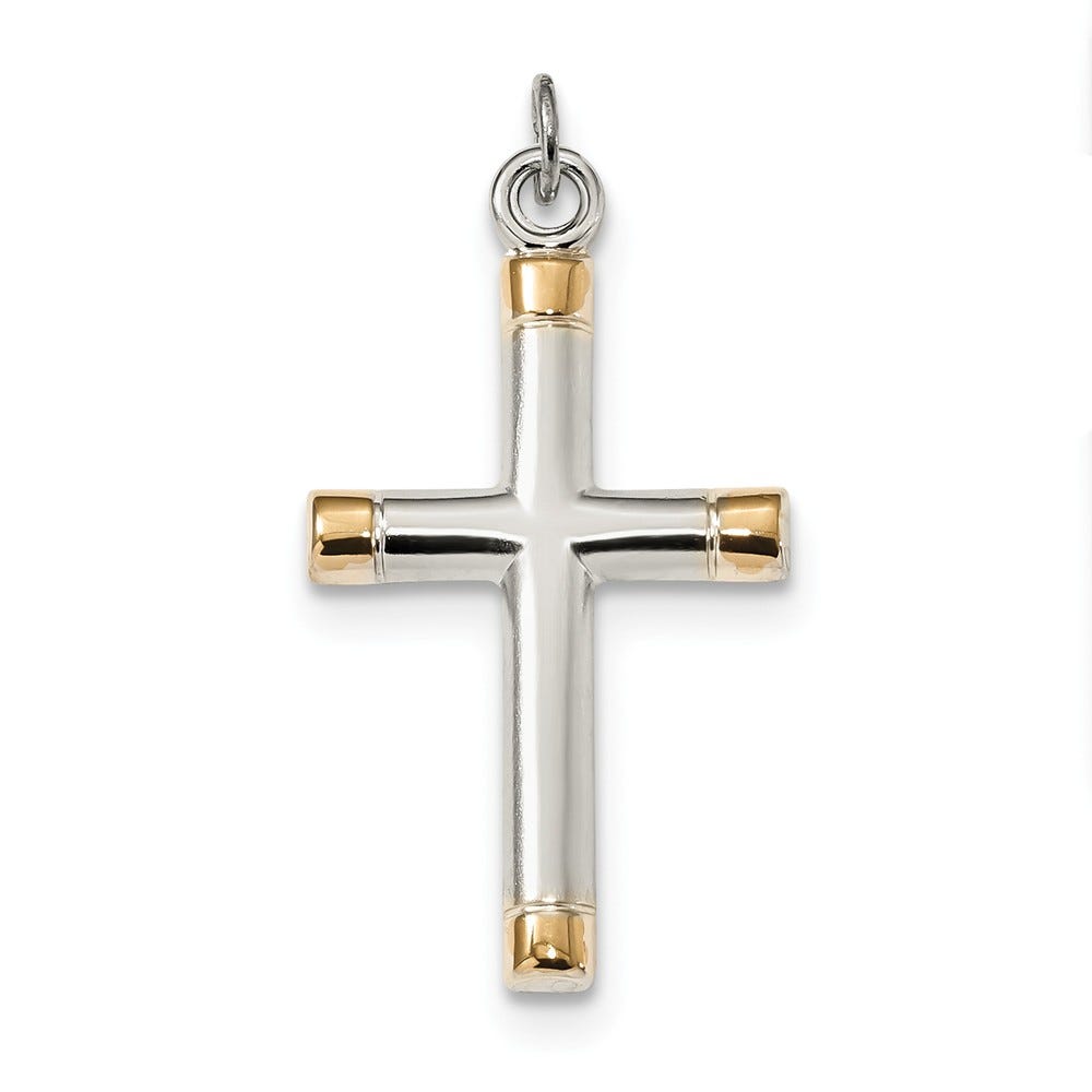 Sterling Silver Cross Pendant With Gold-Plated Tips