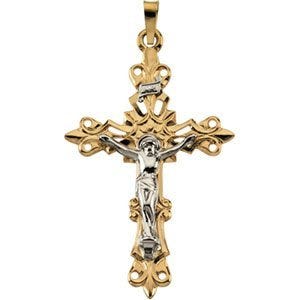 Two-Tone Scroll-Arm Crucifix Pendant