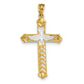 White Rhodium And Yellow Polished Diamond Cut Dove Cross Pendant