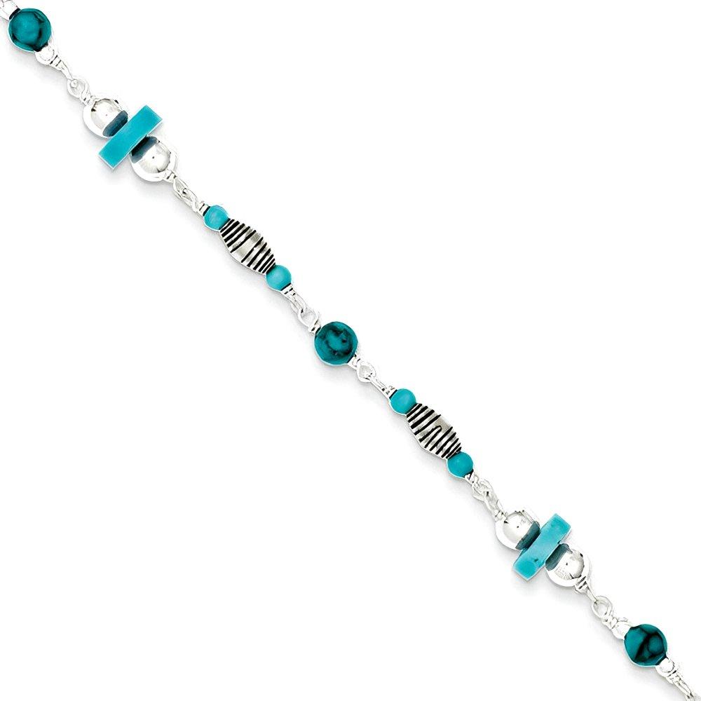 Sterling Silver 9" Turquoise Anklet Bracelet