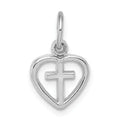 14K White Gold Cross In Heart Charm
