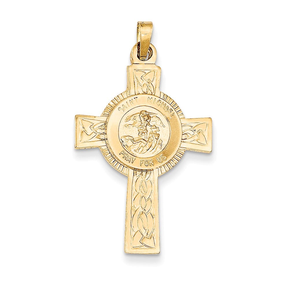 14K Cross With St. Michael Medal Pendant