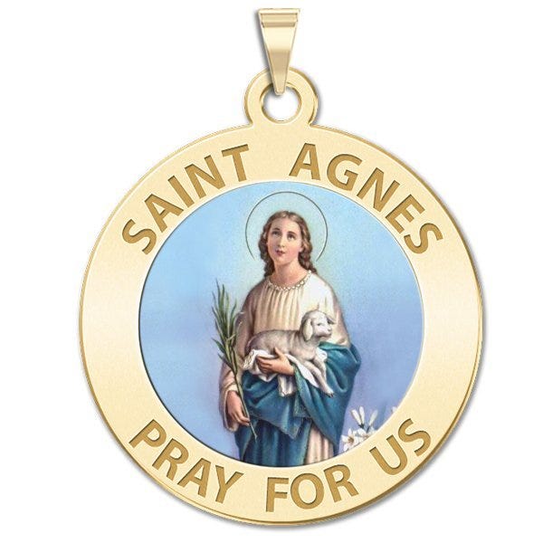 Saint Agnes of Rome Round Religious Color Medal