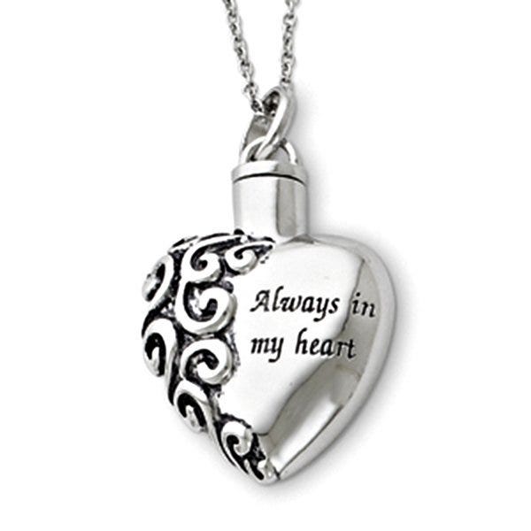 Sterling Silver Antiqued Heart Remembrance Cremation Ash Holder with 18 Inch Chain