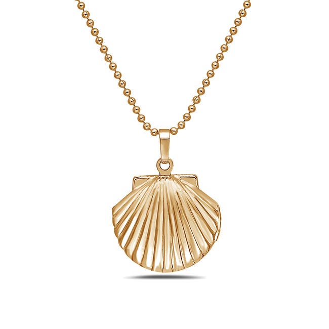 14K Gold Tone Seashell Photo Locket With 18" Chain