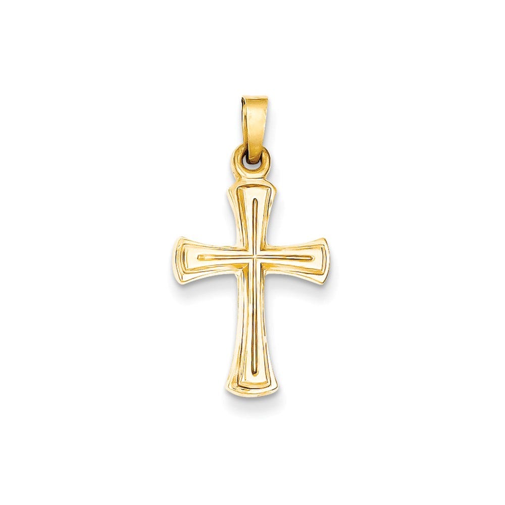 14K Hollow Outlined Cross Pendant