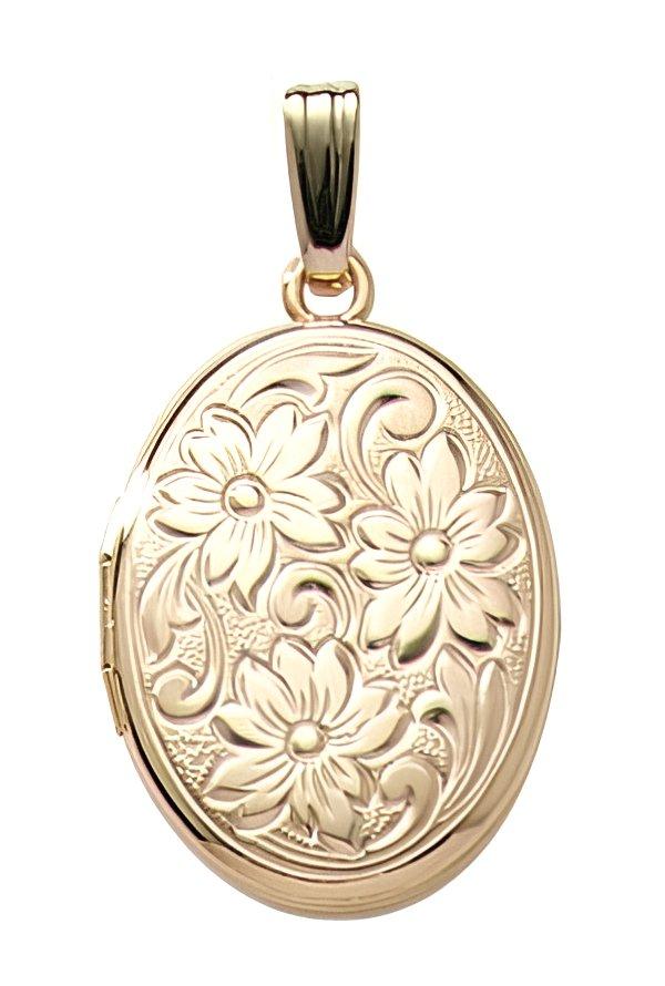 14K Gold Filled Floral Oval Photo Locket