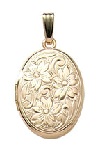 14K Gold Filled Floral Oval Photo Locket