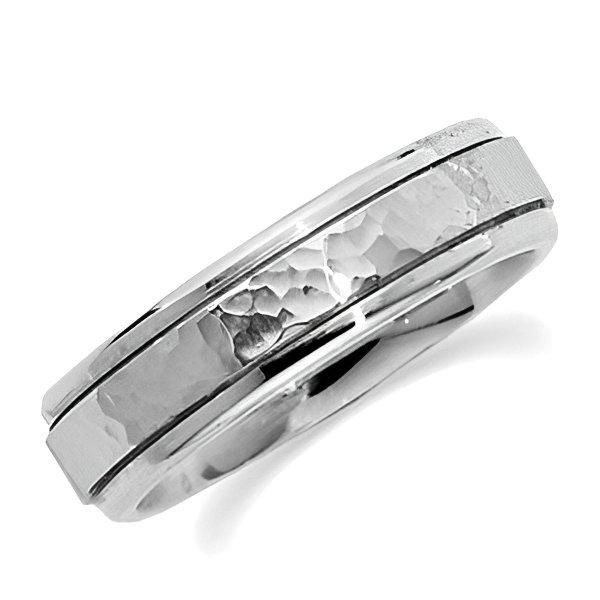 14K White Gold Approx. 0.24 Inch Fancy Wedding Band with Hammer Finish