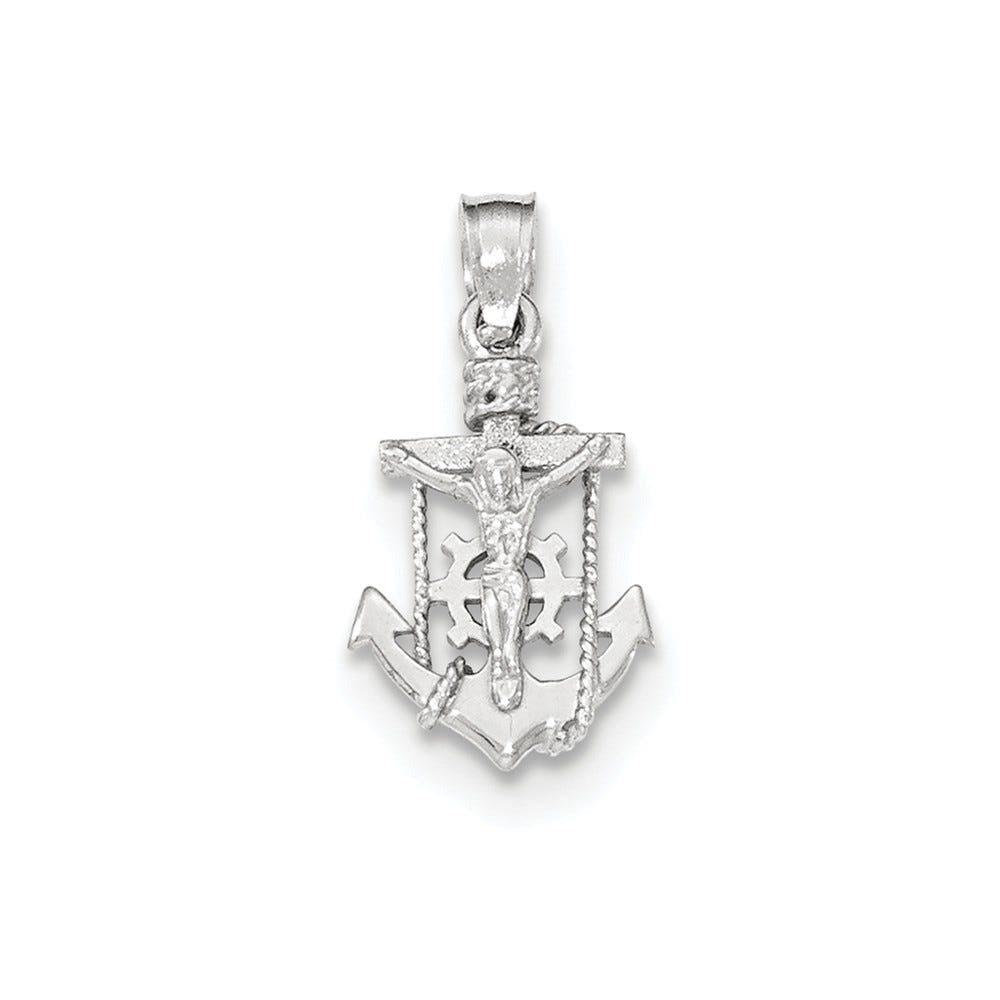 14K White Gold Polished Mariner Crucifix Pendant