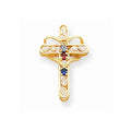 14K Genuine 3 Stone Mothers Cross Pendant