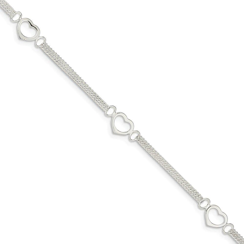 Sterling Silver Polished Heart Anklet