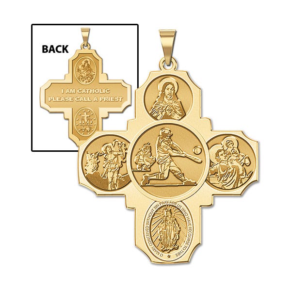 Four Way Cross Baseball Religious Medal