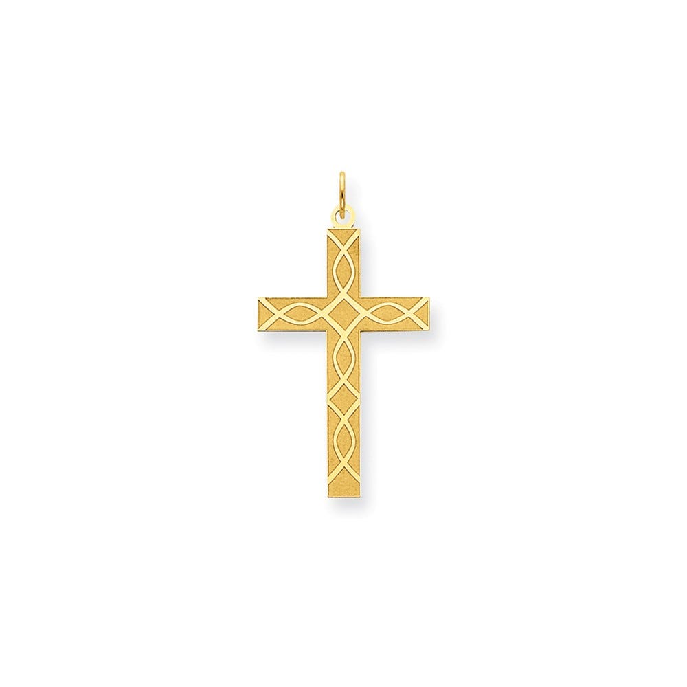 14K Gold Laser Designed Interlaced Pattern Cross Pendant