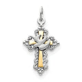 Rhodium Plated And Vermeil Dove Cross Charm