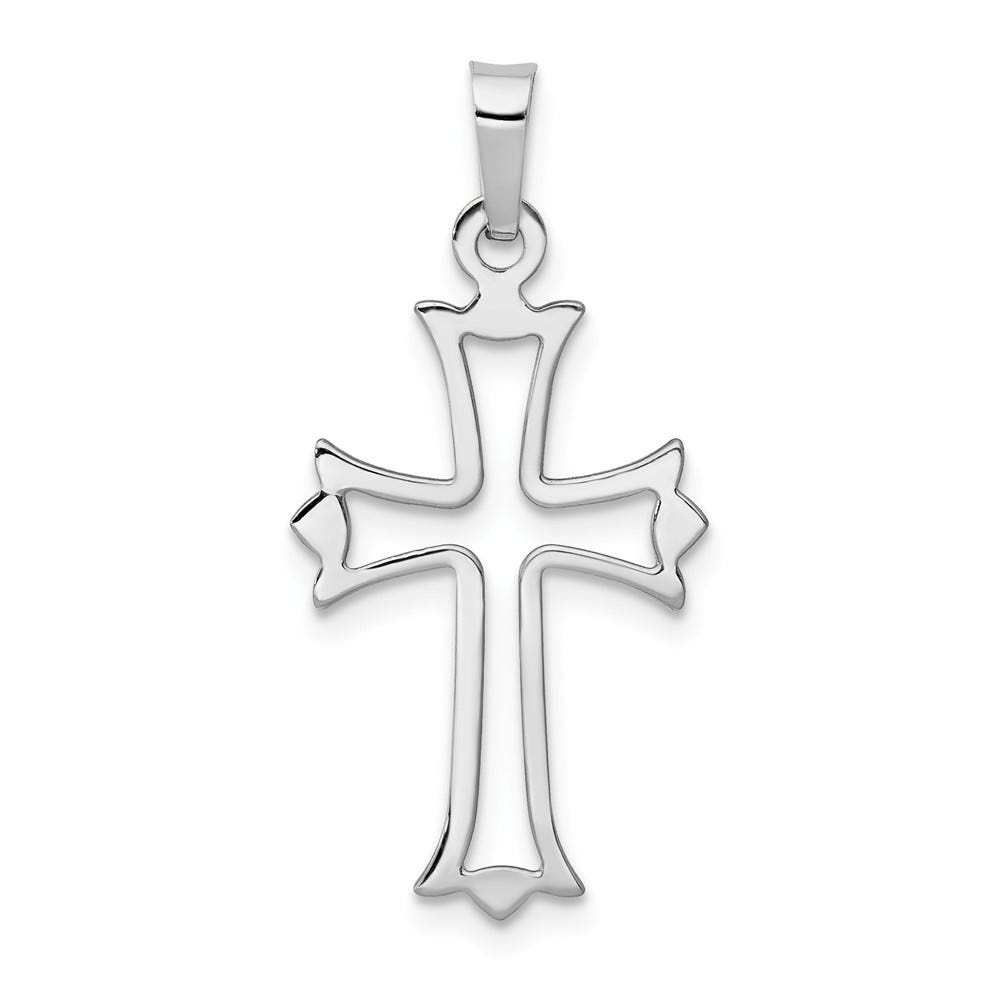 14K White Gold Cut-Out Fleur De Lis Cross Pendant