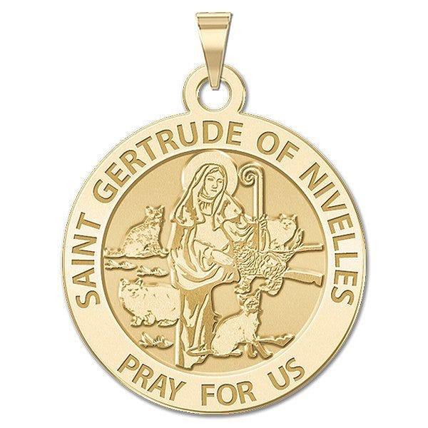 Saint Gertrude Of Nivelles Round Religious Medal