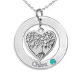 Personalized Heart Family Tree Pendant with Birthstone & Name- Includes 18 Inch Chain