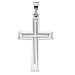 14K White Gold Cross Pendant With Design
