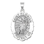 Saint Florian Scalloped Oval Religious Medal