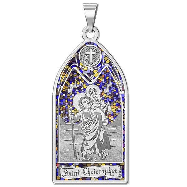 Saint Christopher - Stained Glass Religious Medal