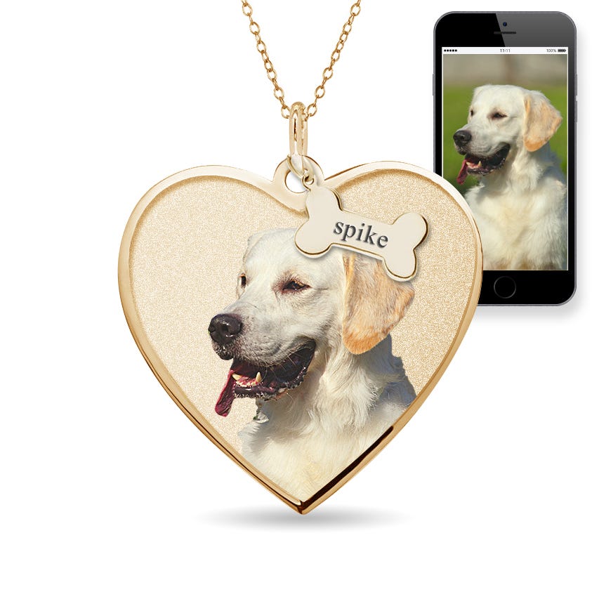 Heart Photo Necklace with Personalized Dog Bone Tags
