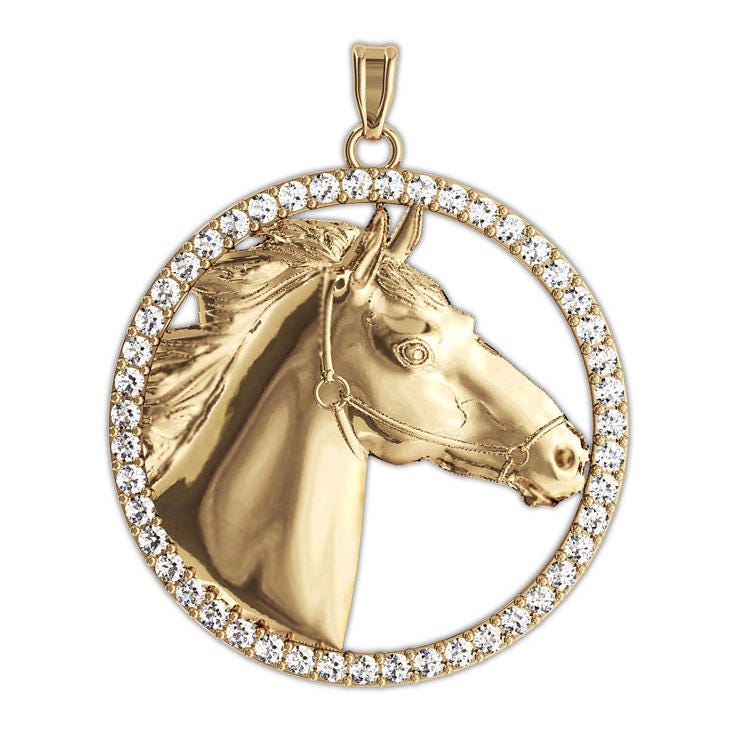 Racehorse Diamond Studded Round Horse Jewelry Pendant