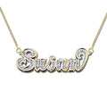 14K Yellow Gold Diamond Double Name Necklace with Box Chain