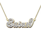 14K Yellow Gold Diamond Double Name Necklace with Box Chain