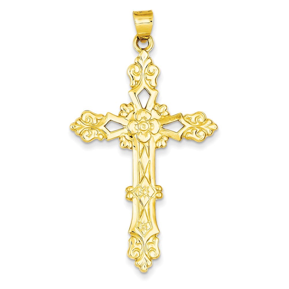 Polished Openwork Floral Cross Pendant